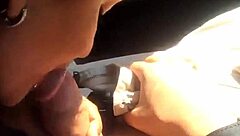 Brunette Hot Wife Sucks Huge Cock in Car During Wild Ride