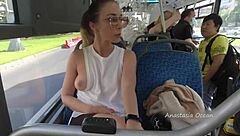 Girl Flashes Bare Breasts on Public Bus Ride