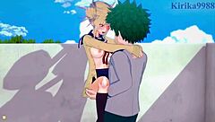 himiko toga and izuku midoriya have intense creampie sex in my hero academia hentai.