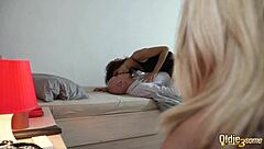 Does the bald dude fuck that tight young 18+ pussy in a threesome?