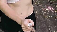 anna mole walks in nature with small tits in short shorts, so erotic