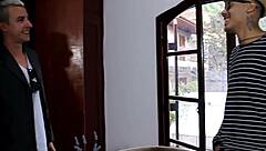 Fucking the sexy ladyboy on the street bareback