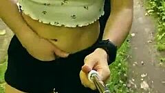 anna mole walks in nature with small tits in short shorts, so erotic