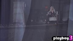 Big boobs blonde milf Lindsey Gayle Evans slowly takes off her lingerie to expose her amazing naked body