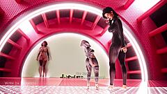 Giantess woman grows in 3d hentai animation model