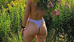 anna mole walks in nature with small tits in short shorts, so erotic