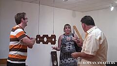 Chubby blonde gets double penetration and fisting