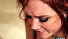 Redhead gives sloppy blowjob to cocked guy