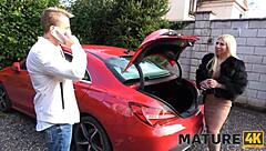 Mature blonde seduced in kitchen for quick fuck