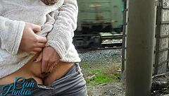 Amateurs Engage In Public Handjob And Creampie Near Trains
