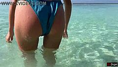 Girl Shocked By Golden Shower On Public Beach, Feeling Crazy Wet