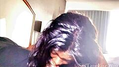 My ebony stepdaughter woke me up craving sex with blowjob and riding.