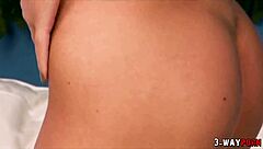 Russian girl with small tits in 3some facial