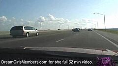 Blonde flashes in car backseat