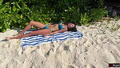 Girl Shocked By Golden Shower On Public Beach, Feeling Crazy Wet