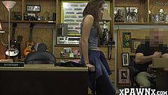 Pretty teen gives blowjob to monster cock before pawning items.