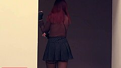 jeny smith sneaks naked into the office building, stripping in the elevator and on the stairs.