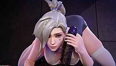 Mercy feels overwhelming pleasure sucking big black cock as a slut in cartoon animation, her emotions building with each thrust