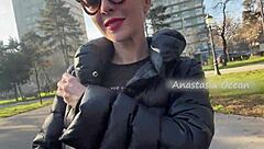 why flash those big boobs in the public park, blonde beauty?