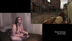 Naked brunette plays through last of us part 2