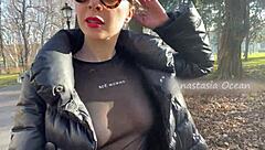 why flash those big boobs in the public park, blonde beauty?