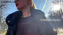 why flash those big boobs in the public park, blonde beauty?