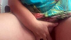 Public fingering of shaved pussy caught on camera