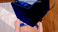 Intensely rubbing TV woman's vagina in toilet