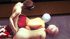 three femboys threesome with creampie, so hot