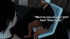 Office bitch gets hardcore blowjob at work in cartoon