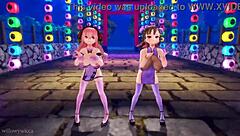 3D Animation: Two Girls Dancing To The Music Rhythm.