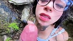 Cute anime girl gets cum in mouth from strangers