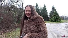 Freckled big butt maid Cora Love in anal casting sex.