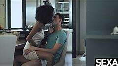 Beautiful black brazilian babe licks cock in interracial cowgirl sex