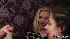 Foxy idol screams as hot cum blasts her face and she swallows every drop of jizm!