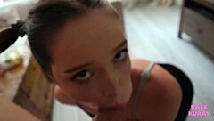 Rough slobbery blowjob leads to cumshot facial on teen