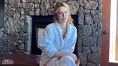 Slutty redhead bridesmaid begs to be fucked in the hotel room before the wedding.