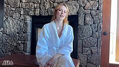 Slutty redhead bridesmaid begs to be fucked in the hotel room before the wedding.