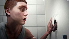 Soldier Gets Hard Blowjob and Swallows Cum in Army Bathroom Game