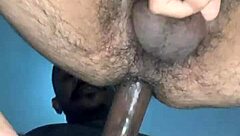 Huge black cock fucks hairy gay ass bareback to creampie