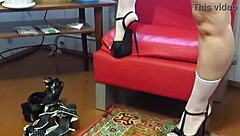 Plump Milf Tries High Socks And Heels For Foot Fetish