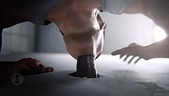 Soldier Gets Hard Blowjob and Swallows Cum in Army Bathroom Game