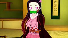 Nezuko in kimono gets vagina sucked and tits played with in hentai