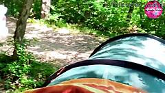 Detailed scene of girl masturbating solo during camping trip in hentai style