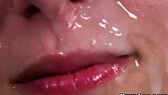 Nasty looker eats cum shot on face!