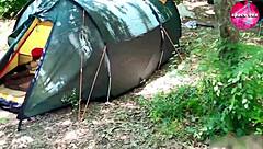 Detailed scene of girl masturbating solo during camping trip in hentai style