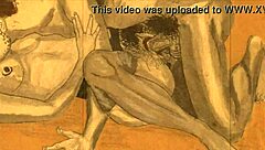 vintage erotic illustration of antique hentai cartoon in retro style.