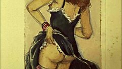 vintage erotic illustration of antique hentai cartoon in retro style.