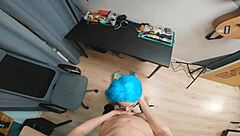 Look at crazy Jinx fucking hard on the desk in cosplay