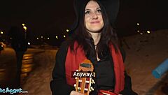 Melany Mendes deepthroats in public outdoor blowjob leading to intense fuck and cumshot orgasm